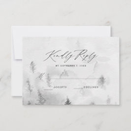 Elegante, graue Winterwaldhochzeit RSVP Karte