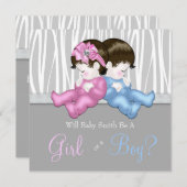 Elegante Graue Zebra Gender Reveal Shower Einladung (Vorne/Hinten)