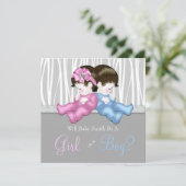 Elegante Graue Zebra Gender Reveal Shower Einladung (Stehend Vorderseite)
