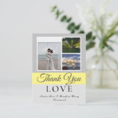 Elegante graugelbe Skript-Hochzeitskollage für das Dankeskarte (Stehend Vorderseite)