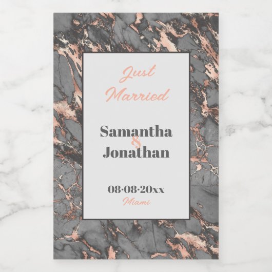 Elegante, graurosa Marmorhochzeit Weinetikett (Einzelnes Label)