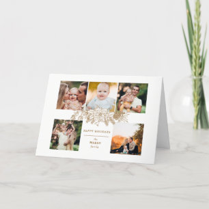 Elegante Graved Gold Christmas Floral 5-Foto Feiertagskarte