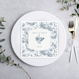 Elegante gravierte französische blaue Blumen-Toile Serviette