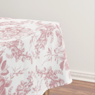 Elegante gravierte rosa und weiße Blumentoile Tischdecke