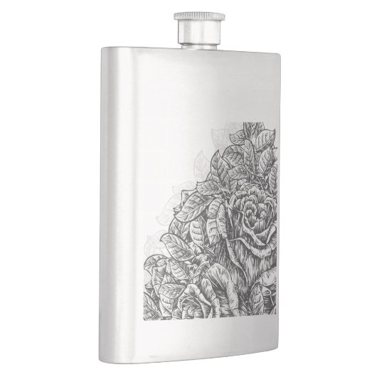 Elegante gravierte Rose Flachmann (Rechts)