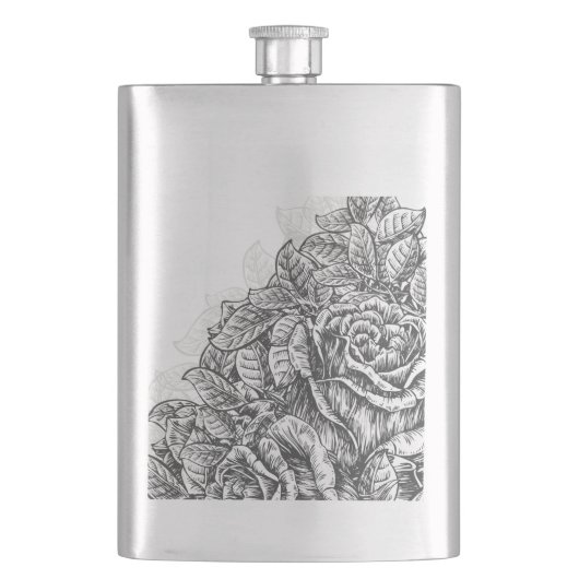 Elegante gravierte Rosen Flachmann (Vorderseite)