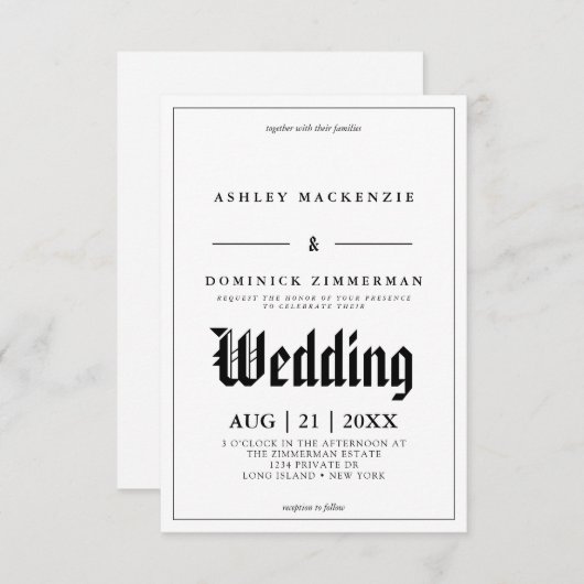 Elegante Gravur Englisch Kalligrafie Schwarze Gren Einladung (Vorne/Hinten)