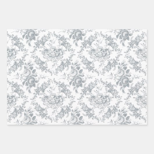 Elegante Gravur Pastel Floral Toile Geschenkpapier Set (Vorderseite 3)