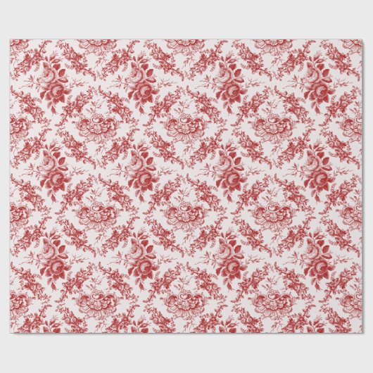 Elegante Gravur Rot und Weiß Blumen Toile Geschenkpapier (Flach)