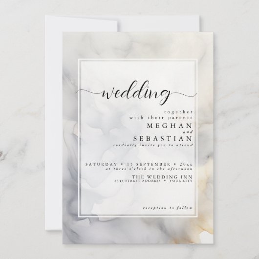 Elegante Gray and Bale Gold Soft Cloud Einladung (Vorderseite)