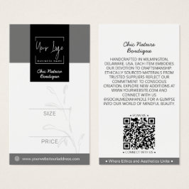 Elegante Gray & Black Botanical Social QR Price Ta