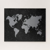 Elegante Gray & Black Night Star Galaxy & World Ma Puzzle (Horizontal)
