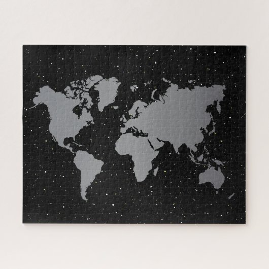 Elegante Gray & Black Night Star Galaxy & World Ma Puzzle (Horizontal)