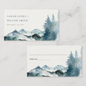 Elegante Gray Blush Blue Mountains Pine Wedding Platzkarte (Vorne/Hinten)