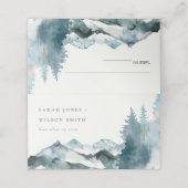 Elegante Gray Blush Blue Mountains Pine Wedding Platzkarte (Außenseite Aufgefaltet)