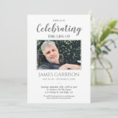 Elegante Gray Celebration of Life Foto Einladung (Stehend Vorderseite)