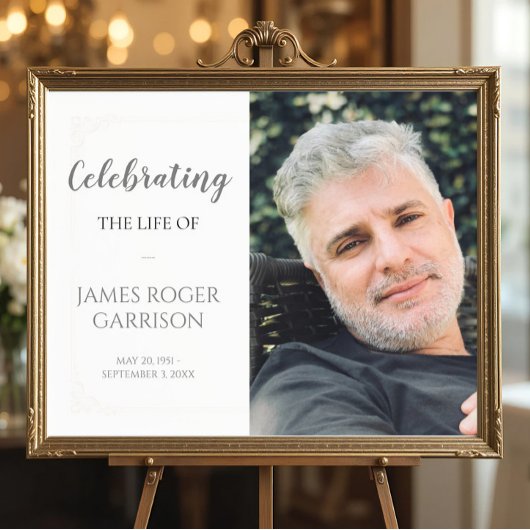 Elegante Gray Celebration of Life Foto Memorial Poster
