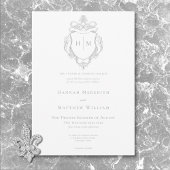 Elegante Gray Chinoiserie Bird & Wappen Wedding Einladung