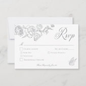 Elegante Gray Chinoiserie Bird & Wappen Wedding RSVP Karte (Vorderseite)