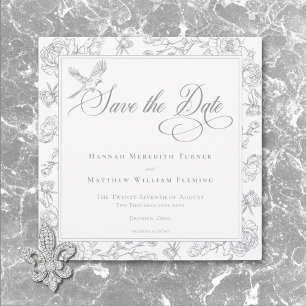 Elegante Gray Chinoiserie Bird & Wappen Wedding Save The Date