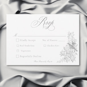 Elegante Gray Chinoiserie Natur & Vögel Hochzeit RSVP Karte