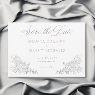 Elegante Gray Chinoiserie Natur & Vögel Hochzeit Save The Date