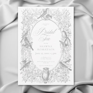 Elegante Gray Chinoiserie Nature Birds Bridal Teat Einladung