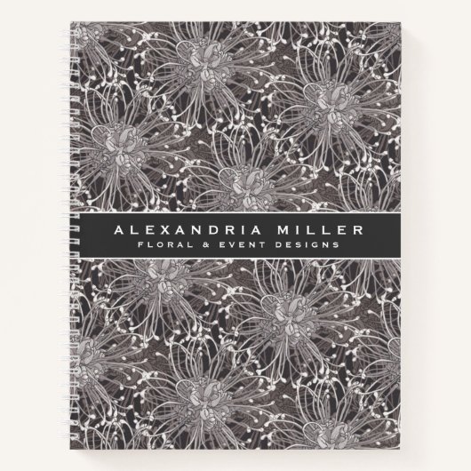 Elegante Gray Dandelion Blume | Name und Thema Notizblock (Vorderseite)