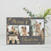 Elegante Gray Gold Foto Collage Weihnachtskarte (Stehend Vorderseite)