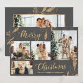 Elegante Gray Gold Foto Collage Weihnachtskarte (Vorne/Hinten)