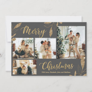 Elegante Gray Gold Foto Collage Weihnachtskarte
