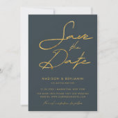 Elegante Gray Gold Moderne Typografie Hochzeit Save The Date (Vorderseite)