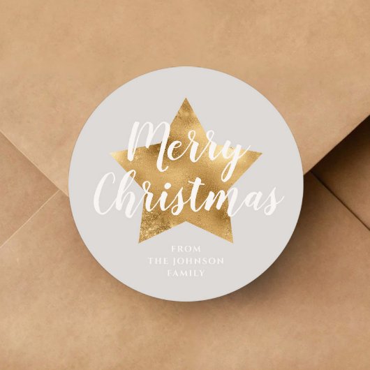 Elegante Gray Gold Star Weihnachten Runder Aufkleber