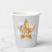 Elegante Gray Imitate Gold Star Frohe Weihnachten Pappbecher (Rückseite)