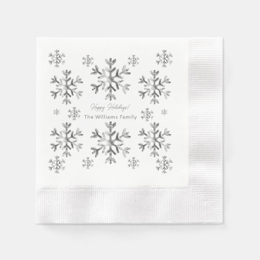 Elegante Gray Imitate Silver Snowflakes Weihnachte Serviette (Vorderseite)