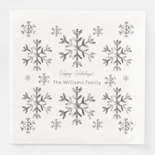 Elegante Gray Imitate Silver Snowflakes Weihnachte Serviette (Vorderseite)
