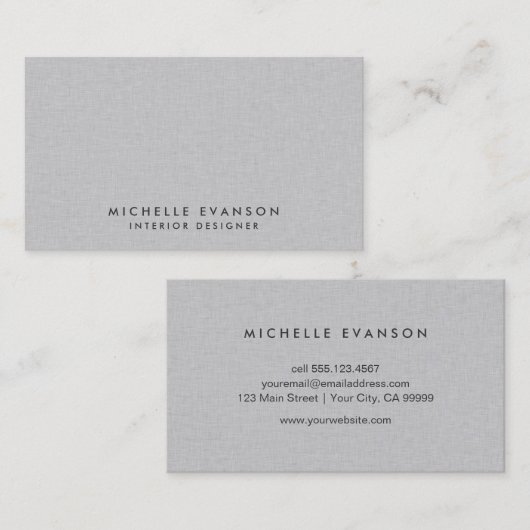 Elegante Gray Linen Minimalistisch Beruflich Visitenkarte (Vorne/Hinten)
