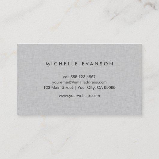 Elegante Gray Linen Minimalistisch Beruflich Visitenkarte (Rückseite)