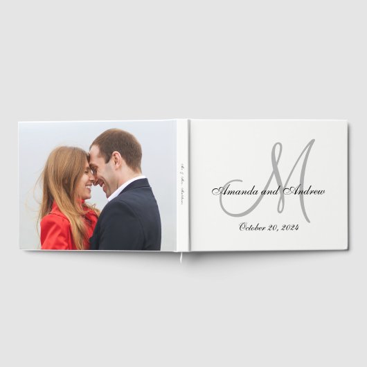 Elegante Gray Monogram mit Foto Wedding Gästebuch (Voll)