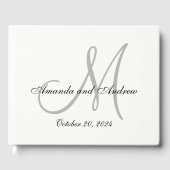 Elegante Gray Monogram mit Foto Wedding Gästebuch (Vorderseite)