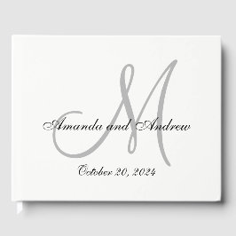 Elegante Gray Monogram mit Foto Wedding Gästebuch