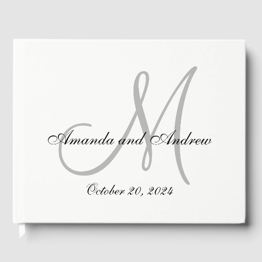 Elegante Gray Monogram mit Foto Wedding Gästebuch (Vorderseite)