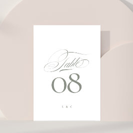Elegante Gray on White Calligraphy Wedding Tischnummer