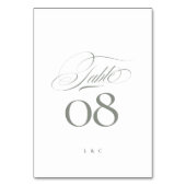 Elegante Gray on White Calligraphy Wedding Tischnummer (Rückseite)
