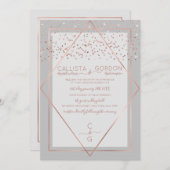 Elegante Gray Rose Gold Confetti Geo Border Weddin Einladung (Vorne/Hinten)
