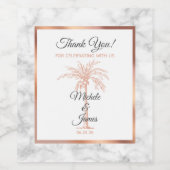 Elegante Gray Rose Gold Palm Tree Marmorhochzeit Weinetikett (Einzelnes Label)