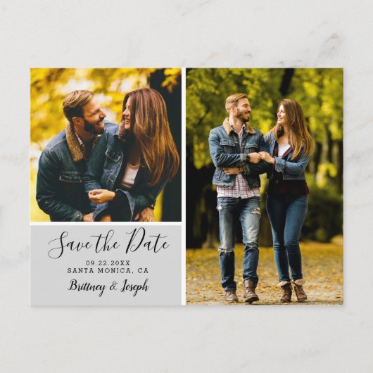 Elegante Gray Save the Date Foto Collage | Postkarte (Vorderseite)