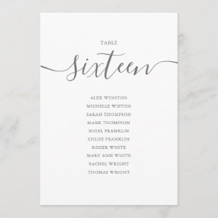 Elegante Gray Script Tischnummer 16 Seating Chart