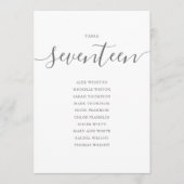 Elegante Gray Script Tischnummer 17 Seating Chart (Vorderseite)