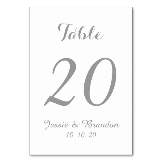 Elegante Gray Script Wedding Tischnummer Card (Vorderseite)